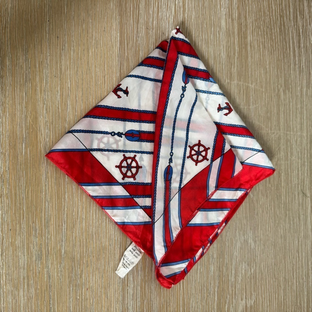 Women’s 100% silk red square nautical themed anchor print scarf 17x 23 inches